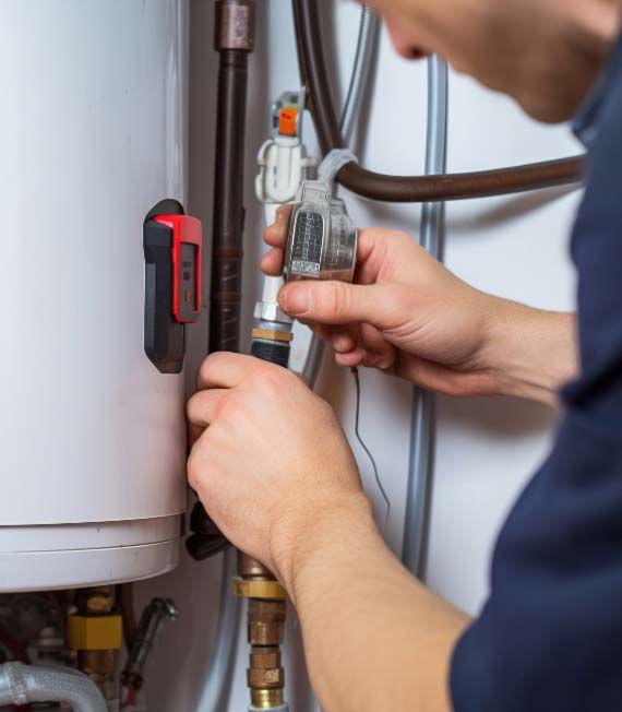 plumbing technician repairing a water heater